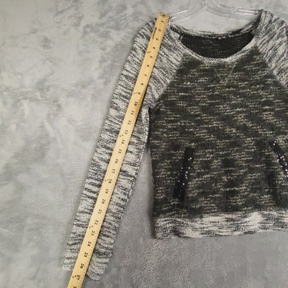 Miss‎ Me Womens Sweater Pullover Elbow Patch Glitter Sequin Pockets Black XS - Picture 6 of 13